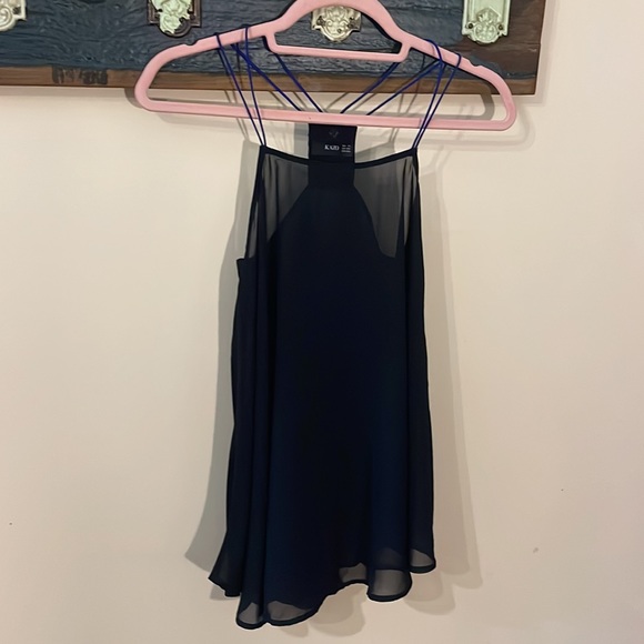 Kazo Black Sheer Double Spaghetti Strap Beaded Back Tank Top Size XXS - Picture 10 of 14